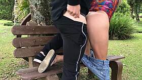 The milf bent over in park suddenly takes huge cock anal creampie riding wild