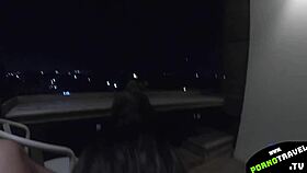 she drops to knees sucking my cock hard on balcony