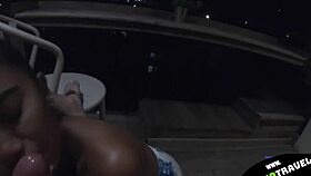 she drops to knees sucking my cock hard on balcony