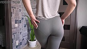 fit milf shows off panty lines through tight yoga gear