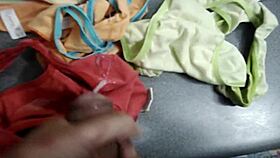 me stroking and blasting loads in wife's dirty panties comp