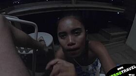 she drops to knees sucking my cock hard on balcony