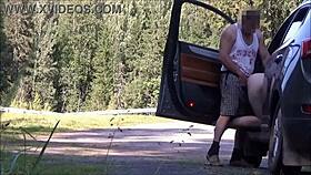 Fucked a fellow traveler bent over car hood big ass doggystyle public road