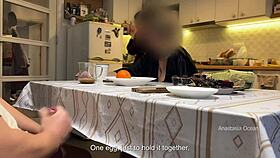husband jerks under kitchen table while i watch