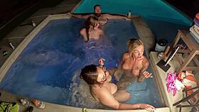 Deliah Grace and Scarlett Venom Gush in Hot Tub Orgy Fuck Fest