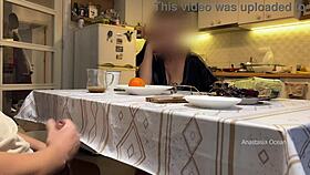 husband jerks under kitchen table while i watch