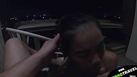 she drops to knees sucking my cock hard on balcony