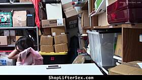 i catch brunette shoplifter, strip her naked and fuck rough in office