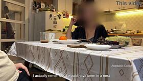 husband jerks under kitchen table while i watch