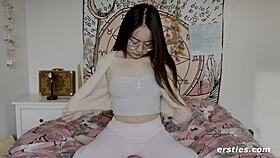 super cute chinese babe spreads shaved pussy for vibrator play 😍