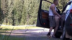 Fucked a fellow traveler bent over car hood big ass doggystyle public road
