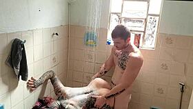 bareback big ass anal fuck in steamy bath