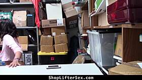 i catch brunette shoplifter, strip her naked and fuck rough in office