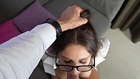 close up pov dogging blowjob with hot secretary ends cum in mouth