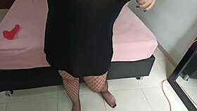 your latina neighbor indulges foot fetish with mesh feet and close wet pussy