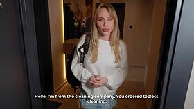 topless maid shyly deepthroats cock after tip craving cum