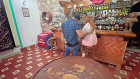 horny guy seduces busty latinas at bar for public creampie threesome missionary pounding