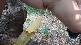 perverted mature bbw slut squirts wildly impaled on wooden stake deep in forest