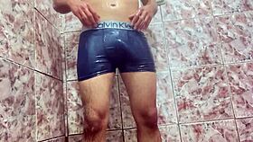 novinho teases huge cock bulge under underwear wet orgasm