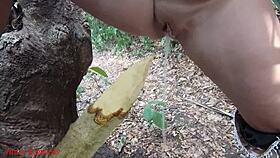 perverted mature bbw slut squirts wildly impaled on wooden stake deep in forest