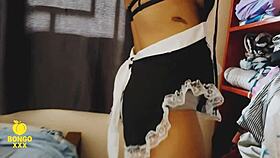 Curvy ebony maid gets her fat ass raw-fucked without lube, bbc creampie deep inside