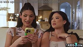 petite asian teen lulu chu dares to deepthroat latina tranny's throbbing cock!