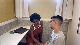 i paid the skinny black secretary with my huge white cock creampie