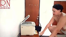 Hey boss, check this silly secretary's scanner mishap flashing boobs and pussy 😏😂