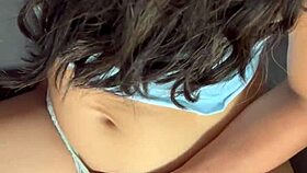 Skinny Brazilian rabuda bends for lover's hot cum on ass