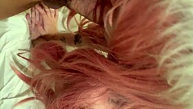 Pink hair babe in straightjacket sucks curvy wet pussy missionary style