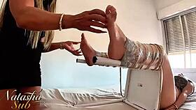 sádica dominatrix tickle-tortures bound sub with sadistic glee