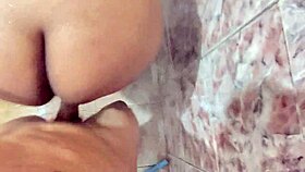 Fat neighbor's big ass fucked in shower with cumshot on cheeks full video
