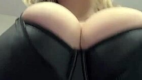 big natural tits bursting from tight leather