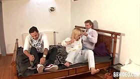 Blonde German MILF Overwhelmed by Two Cocks