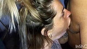 fat blonde slut throats cock hard and begs for eye cumshots
