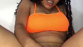 young latina's BIG TITS tease with dildo play