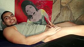 sexy muscular guy farts lifts feet and strokes his monster cock solo