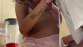 latina waits no panties kitchen sucks deep gags on cock