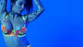 Petite busty MILF teases neon lingerie slip?