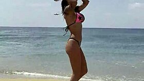 Monika Fox Strips Pink Bikini Teasing Big Tits on Sunny Beach