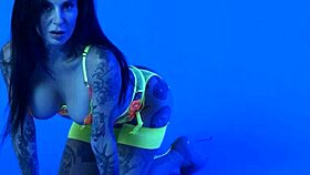 Petite busty MILF teases neon lingerie slip?