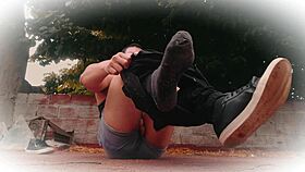 Muscular kickboxer rips pants for hot masturbation tease?