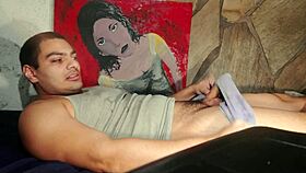 sexy muscular guy farts lifts feet and strokes his monster cock solo