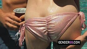 imagine four shemales slurping cocks then bareback slamming in wild pool orgy