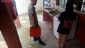 Housewife seduces repairman using her curves for machine fix