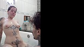 Steamy bathtub sex builds tension with cum in mouth splash 💦🛁