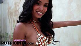 asian putri cinta slowly removes her orange bikini