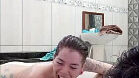 Steamy bathtub sex builds tension with cum in mouth splash 💦🛁