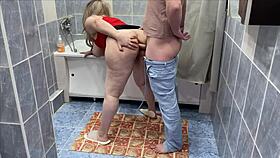 Mature BBW's fat ass fucked hard in toilet while sucking thick cock deep