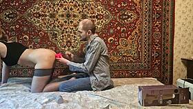 russian amateur slut gapes asshole wide with huge anal dildo solo play